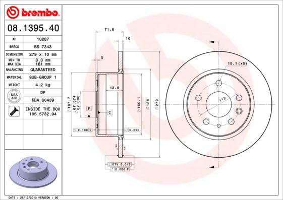 BREMBO 08139540 Fren Diski Arka Mercedes W115 C123 S123 W116 W126 W123