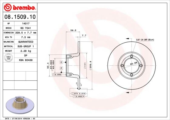 BREMBO 08150910 Fren Diski On Standard Austin
