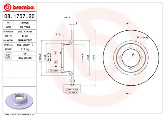 BREMBO 08175720 Fren Diski On Standard Skoda