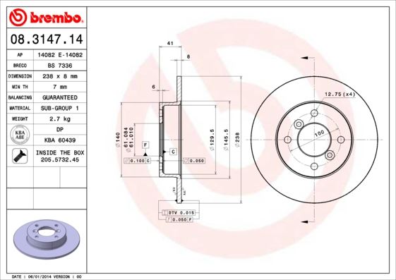 VAL-186228 Fren Diski On Clio Twingo 1.1 1.2 93=> R5 (84-88) (238x8.2x4dl)