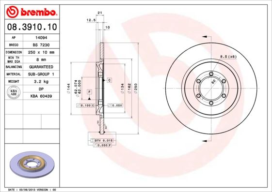 BREMBO 08391010 Fren Diski Arka Standard Alfa Romeo