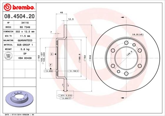 BREMBO 08450420 Fren Diski On Standard Toyota