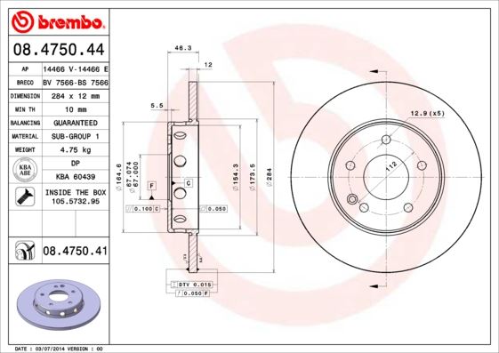 BREMBO 08475044 Fren Diski On Mercedes C-Class W202 93>00