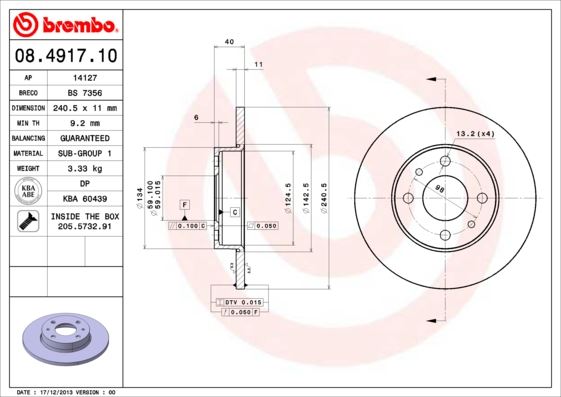 BRE-08.4917.10 Fren Diski Arka Standard Alfa Romeo