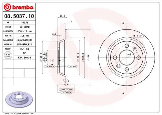 BRE-08.5037.10 Fren Diski Arka Saab 900 I 9000 89-98 Standart