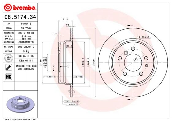 BREMBO 08517434 Fren Diski Arka Bmw E34