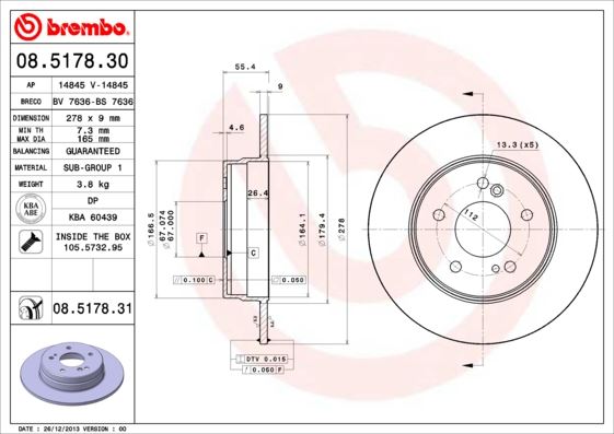 BREMBO 08517830 Fren Diski Arka Mercedes W202 W203 Cl203 W210 C208 W124