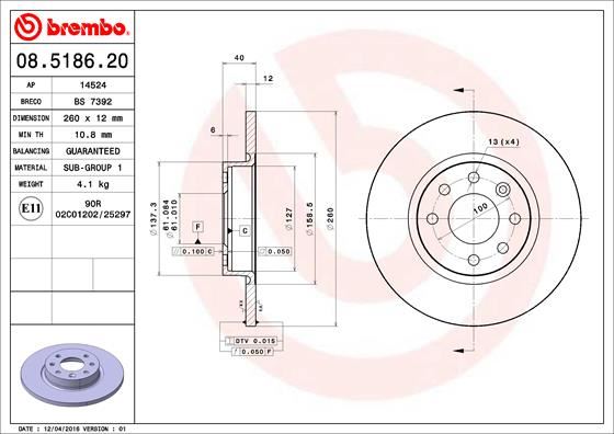 BREMBO 08518620 Ön Fren Disk Ayna Volvo 440. 460. 480 87 > 97