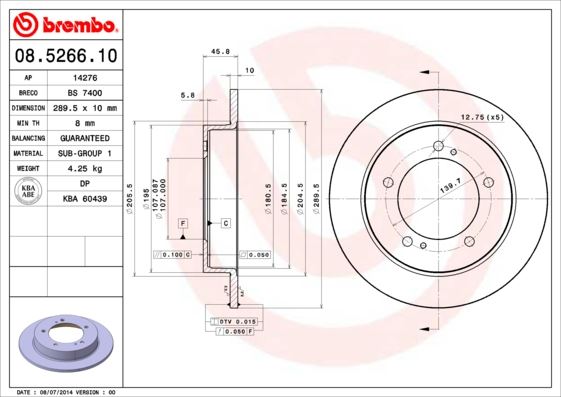 BREMBO 08526610 Ön Fren Diski Dolu Tip Suzuki Jimny 1.3l M13a Sn413 04-> / Vitara 1.6l G16a 3 Kapı 8 Supap 88-91 / X-90 1.6l G16b 16v 4x4 95-> 290 Çap X 5 Bijon - Adet Disk Fiyatıdır