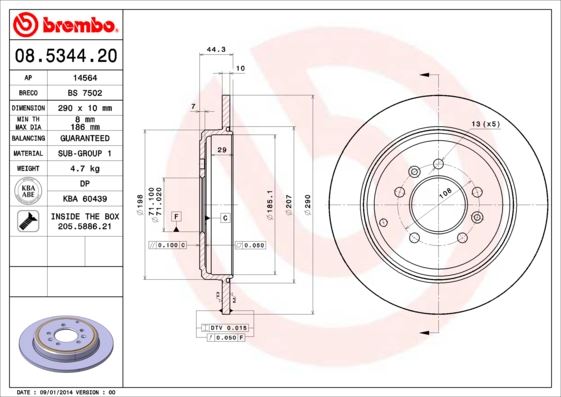 BREMBO 08534420 Arka Fren Aynasi Peugeot P605 89>99 Dolu 290x71x5 Dl