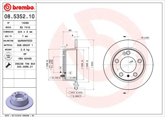 BREMBO 08535210 Arka Fren Aynasi Citroen Xm Y3 -Xm Y4 -Xm Break Y3 -Xm Break Y4 1992->1994 Dolu 224x71x5dl
