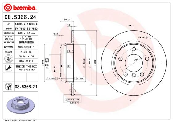 BREMBO 08536621 Fren Diski Arka Duz Kaplamali Bmw E36-E46