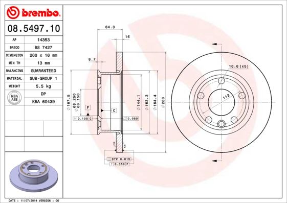 BREMBO 08549710 Ön Fren Aynasi Vw Transporter T4 1.8-1.9d-Td-Tdi-2.0-2.4d-2.5tdi 90-97 14 Jant