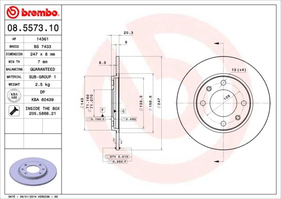 BREMBO 08557310 Arka Fren Aynasi Peugeot P205 86>98 P309 85>93 Dolu 247x71x4dl