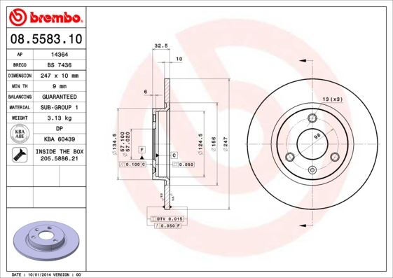 BREMBO 08558310 Ön Fren Aynasi Citroen Ax 87>97 Dolu 247x57x3dl
