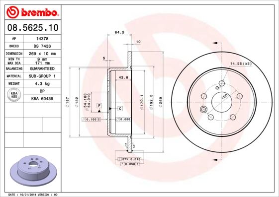 BRE-08.5625.10 Fren Diski Arka Standard Toyota