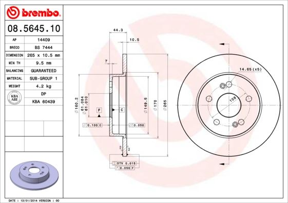 BREMBO 08564510 Fren Diski Arka Standard Renault