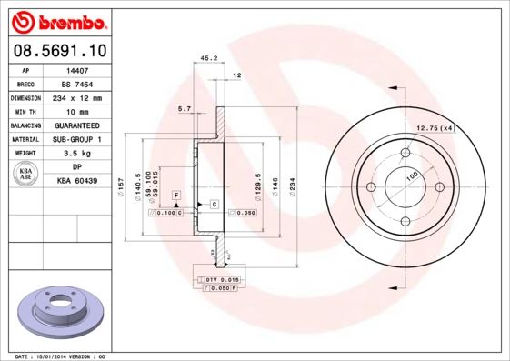 BREMBO 08569110 Ön Fren Diski Dolu Tip Nissan Micra K11 92-02 234 Çap X 4 Bijon - Adet Disk Fiyatıdır