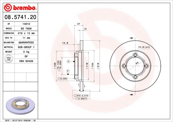 BRE-08.5741.20 Fren Diski On Standard Kia