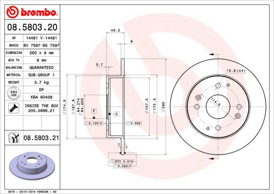 BREMBO 08580321 Fren Disk Arka Duz Honda Accord 98>02