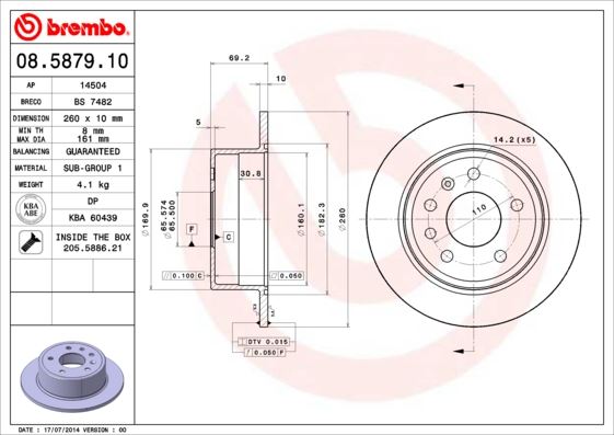 BRE-08.5879.10 Fren Diski Arka Standard Opel