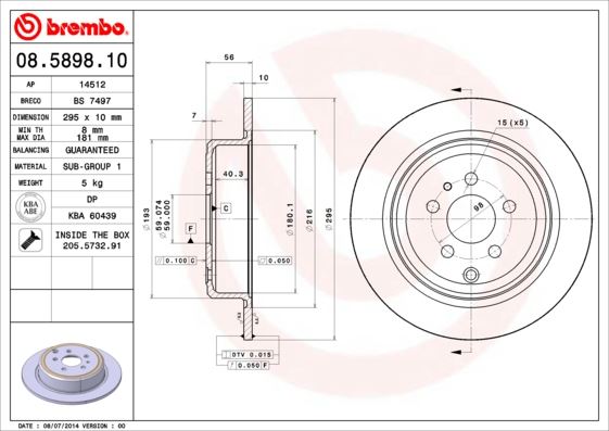 BRE-08.5898.10 Fren Diski Arka Standard Fiat
