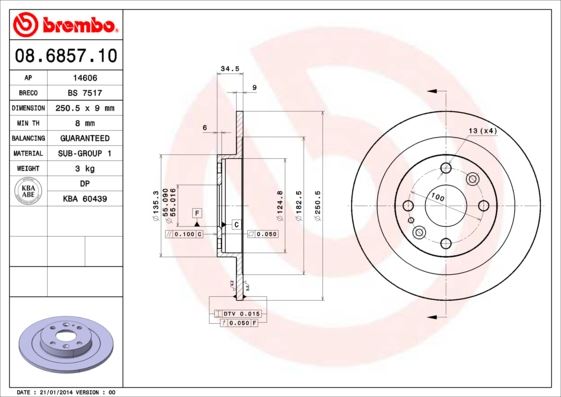 BREMBO 08685710 Fren Diski Arka Standard Mazda