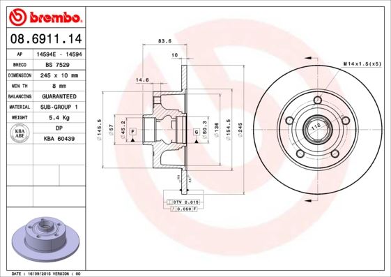 BREMBO 08691114 Fren Diski Arka A4 1994-2001