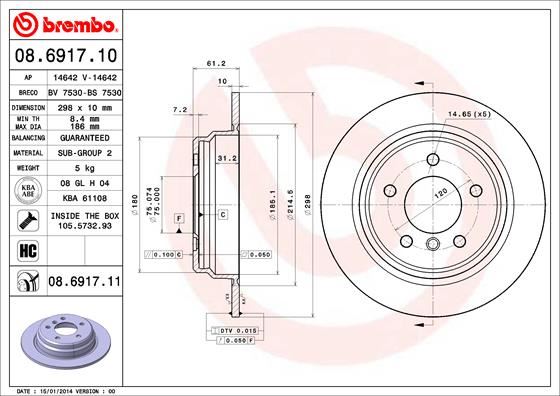 BREMBO 08691711 Fren Diski Arka Bmw E39