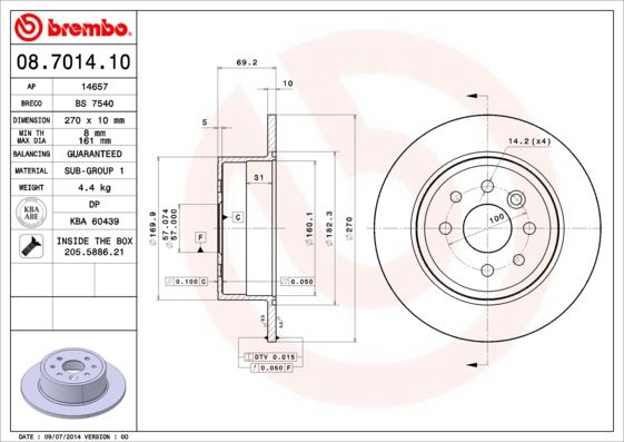 BREMBO 08701410 Arka Fren Aynasi Vectra B 96-02 270 X 10 X 4dl Dolu 90495268