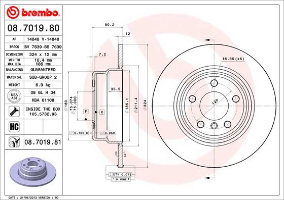 BREMBO 08701981 Fren Diski Arka Bmw X5 E53 00>06