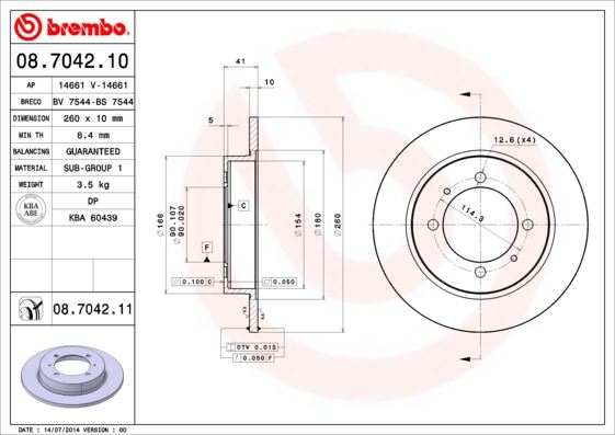 BREMBO 08704210 Arka Fren Diski Dolu Tip Mitsubishi Carisma 1.6l 4g92 Da1a 95-> 1.8l Gdi 4g93 Da2a 95-> 1.9l Di-D F9q Dizel Da5a 00-05 / Space Star 1.3l 1.6l Dg1a 98-> 260 Çap X 4 Bijon - Adet Disk Fiyatıdır