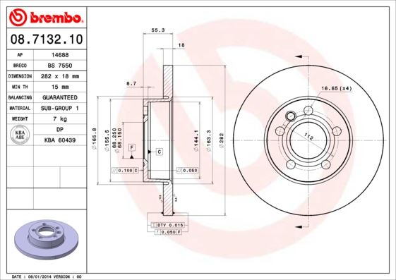 BREMBO 08713210 Ön Fren Aynasi Transporter T4 1.8 1.9 Td 2.0 2.4 D 2.5 Tdi 90/4.03 282x18x5dl