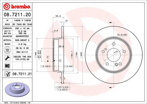 BREMBO 08721121 Fren Diski Arka Mercedes W203 Cl203 S203 C209 A209