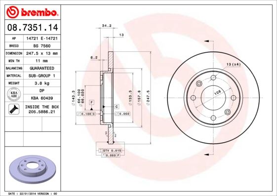 BREMBO 08735114 Ön Fren Aynasi Peugeot P206 98>12 P306 93>01 Citroen Xsara 97>05 Abs Siz 247x13x4dl Dolu Soğutmasiz