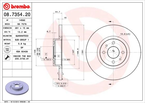 BREMBO 08735420 Fren Diski On Standard Lancia