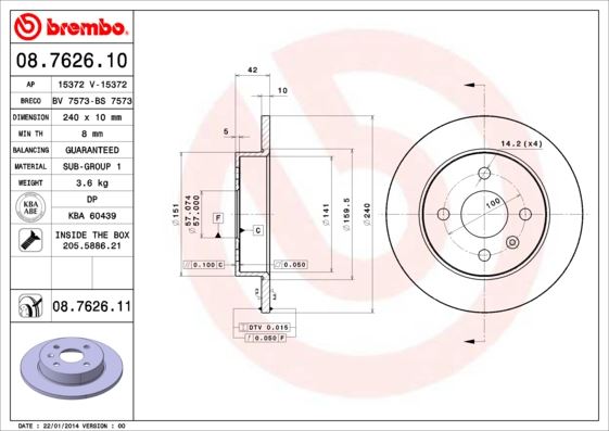 BREMBO 08762611 Arka Fren Aynasi Astra G 98 > - Astra H 04 > Meriva A 03 > 240x10x4dl Dolu 9117771-90498304-24432189