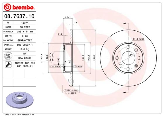 BREMBO 08763710 Ön Fren Aynasi Opel Astra G 98>05 Abs Siz Araçlar İçin Dolu 256x60x4dl