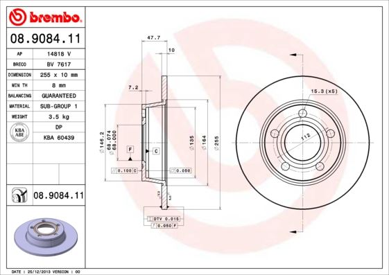 BREMBO 08908411 Arka Fren Aynasi A6 1.8t Quattro/2.5tdi Quattro/2.7 T Quattro 97-04 Allroad 2.5tdi Quattro/2.7t Quat 986478480-Df4039