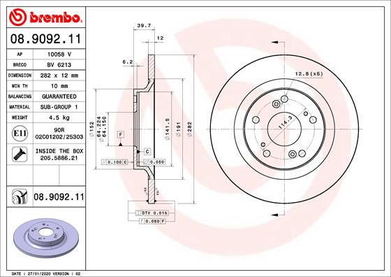 BREMBO 08909211 Fren Diski Arka Duz Honda S2000 99-