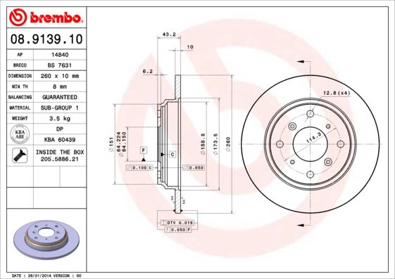 BREMBO 08913910 Fren Diski Arka Standard Honda