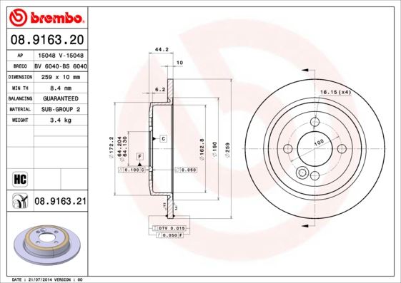 BREMBO 08916321 Fren Diski