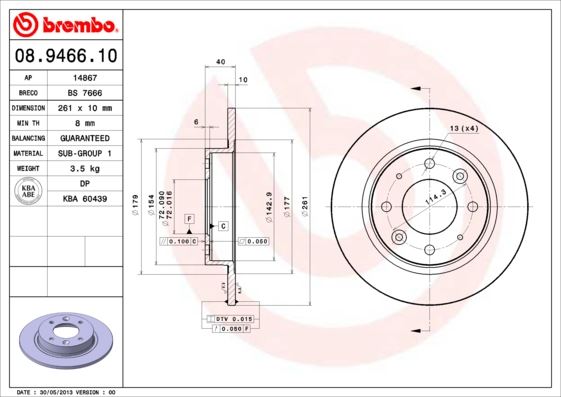 BREMBO 08946610 Fren Diski Arka Standard Kia