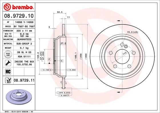 BREMBO 08972911 Fren Diski Arka Mercedes S-Class W220 98>05