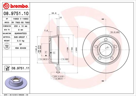 BREMBO 08975111 Arka Fren Aynasi A6 1.8t-2.4-2.8-2.5tdi Quattro 97-05 986478704-Df4126