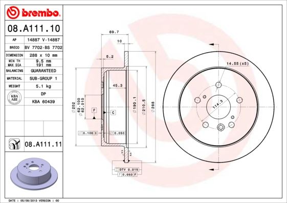 BRE-08.A111.11 Fren Diski Arka Duz (288-5) (Lexus  Rx 03-08)
