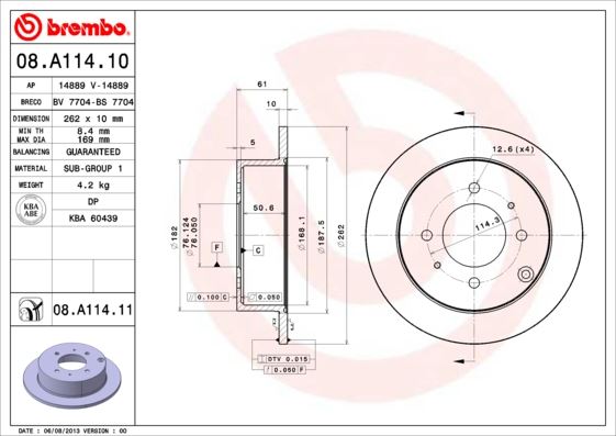 BREMBO 08A11411 Fren Diski Arka Uv Coated Hyundai