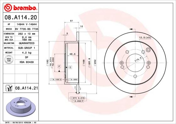 BREMBO 08A11421 Fren Diski Arka Uv Coated Hyundai