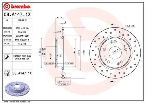BRE-08.A147.10 Fren Diski Arka Duz (260-5)-(Honda  Civic 2007/2011  Hb-Sedan /Civic 2012/2013  Sedan   )