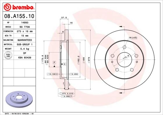 BREMBO 08A15510 Ön Fren Diski Dolu Tip Daihatsu Terios 1.3l Hc-Ej K3-Ve J100 J102 J211 97-08 / 1.5l 3sz-Ve J210 06 -> 273 Çap X 5 Bijon - Adet Disk Fiyatıdır
